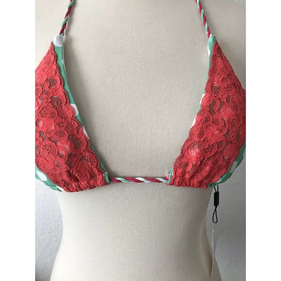 Relleciga Garden Print Polka Dot Lace Padded Triangle Bikini Top - Picture 2 of 6